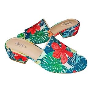 Charles By Charles David Tropical Red and Green Mules Vibrant Floral Sandals 7.5